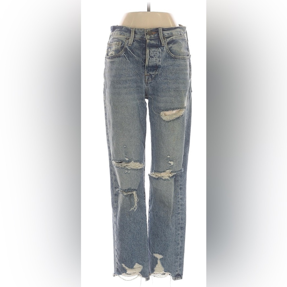 FRAME Le Original Distressed Straight Leg Jeans in Cascade Blue Rips-SZ 24 - Picture 14 of 15